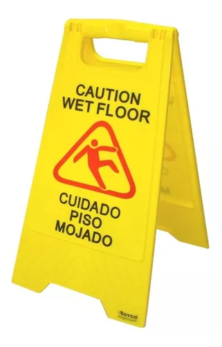 cartel de señalización piso mojado